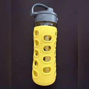 Yellow 12 oz Lifefactory Glass Water bottle good used condition; needs new straw